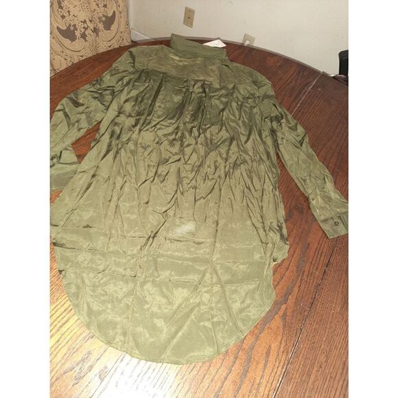 New Small Army Green Onado Button Up Long Dress Shirt Mini Dress Loungewear - Picture 3 of 3